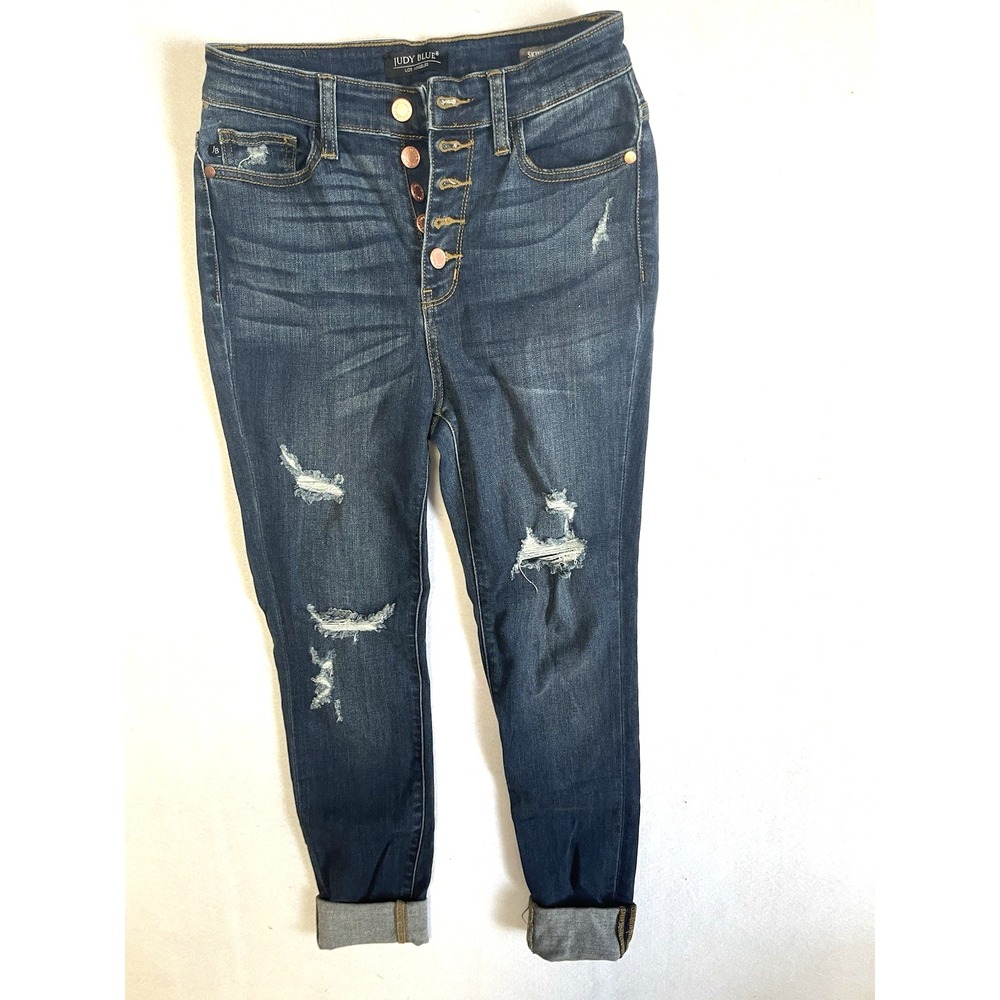 Judy Blues Boho-Chic Coquette Distressed Skinny Fit Jeans 5/27 Indie Sleek Edgy